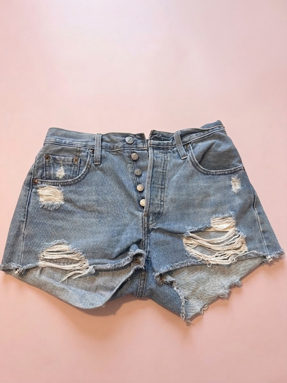 Levi's Light Blue High-Waist Distressed Denim Shorts